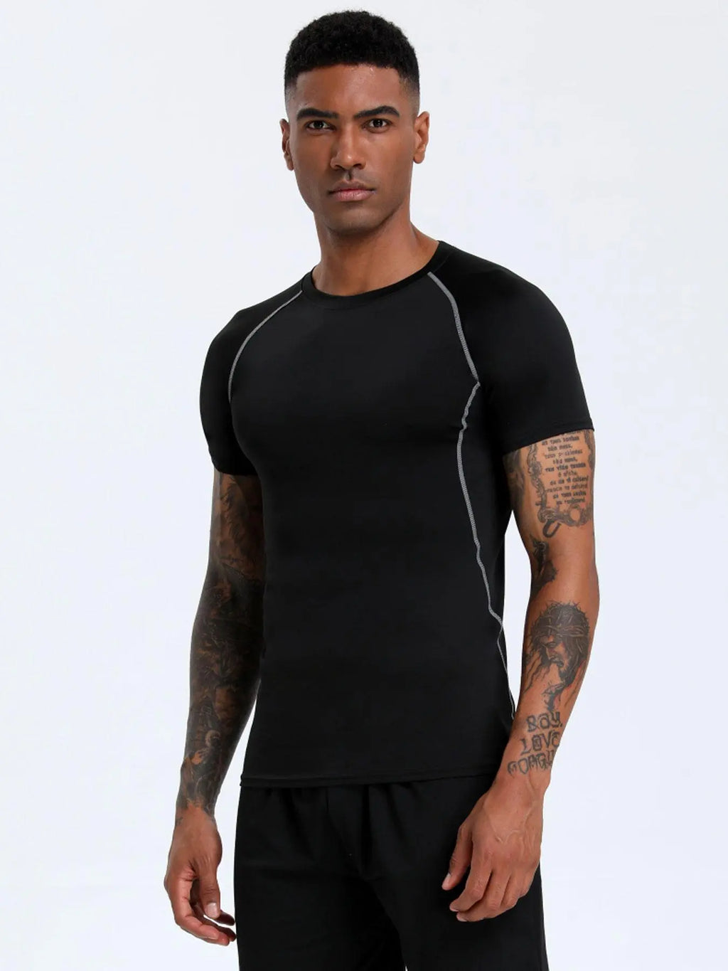 Men'S Contrast Binding round Neck Compression Sports Tee, Quick Drying Breathable Crew Neck Short Sleeve T-Shirt for Running Gym Workout, Casual Sporty Top for All Seasons, Activewear