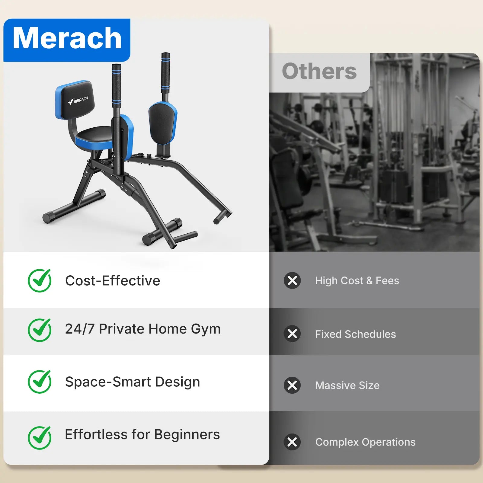 Merach Hip Abductor Machine for Home Gym, Upper Back Exerciser, Adjustable Glute Trainer, Thigh Workout Equipment for Hip Sculpting & Butt Lifting Springstatements