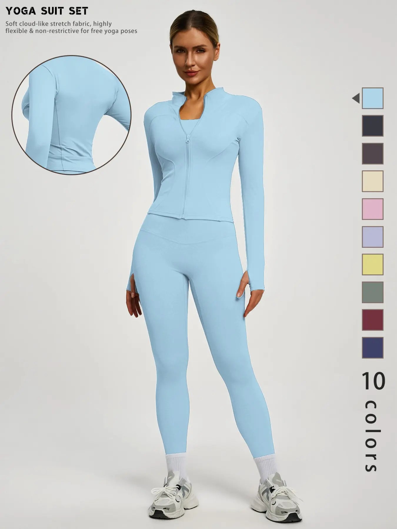 New Women'S Solid Color Casual Fashion High-End Long Sleeve Quick-Dry Sports Set, Yoga Essential Jacket, Elastic Tight Yoga Pants, Activewear Clothing