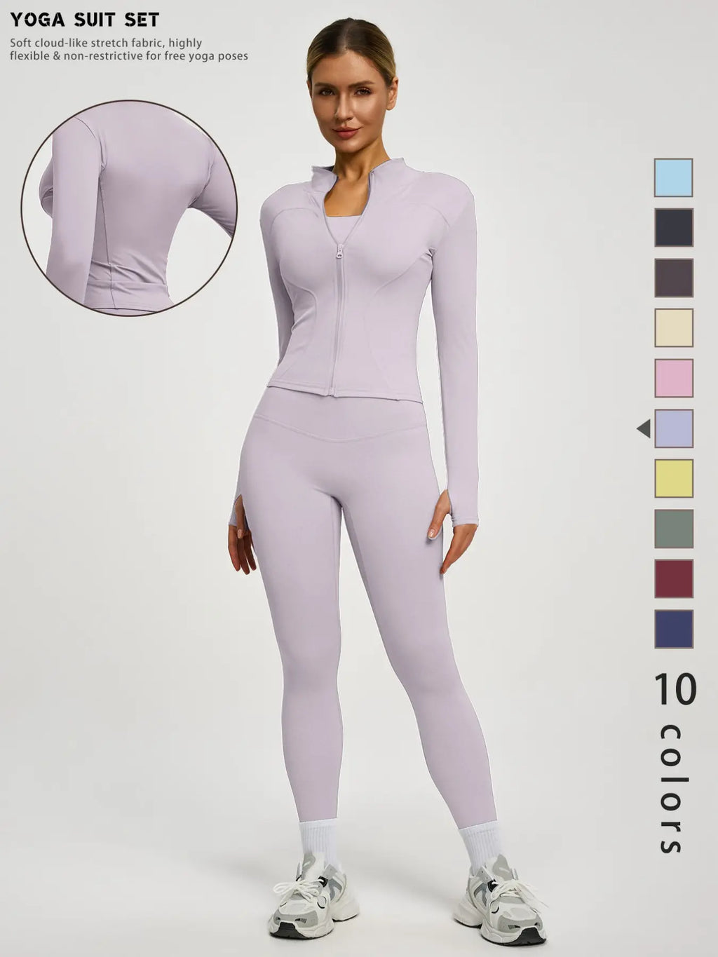 New Women'S Solid Color Casual Fashion High-End Long Sleeve Quick-Dry Sports Set, Yoga Essential Jacket, Elastic Tight Yoga Pants, Activewear Clothing