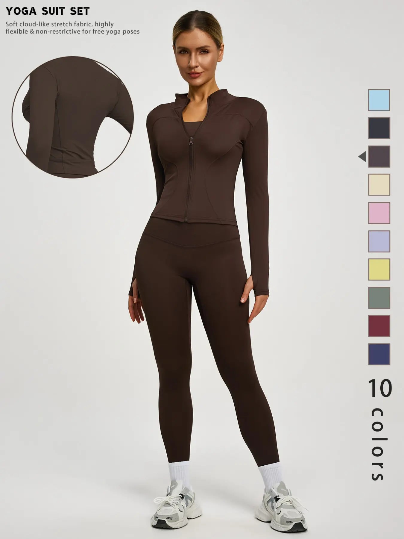 New Women'S Solid Color Casual Fashion High-End Long Sleeve Quick-Dry Sports Set, Yoga Essential Jacket, Elastic Tight Yoga Pants, Activewear Clothing