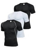 Men'S Contrast Binding round Neck Compression Sports Tee, Quick Drying Breathable Crew Neck Short Sleeve T-Shirt for Running Gym Workout, Casual Sporty Top for All Seasons, Activewear