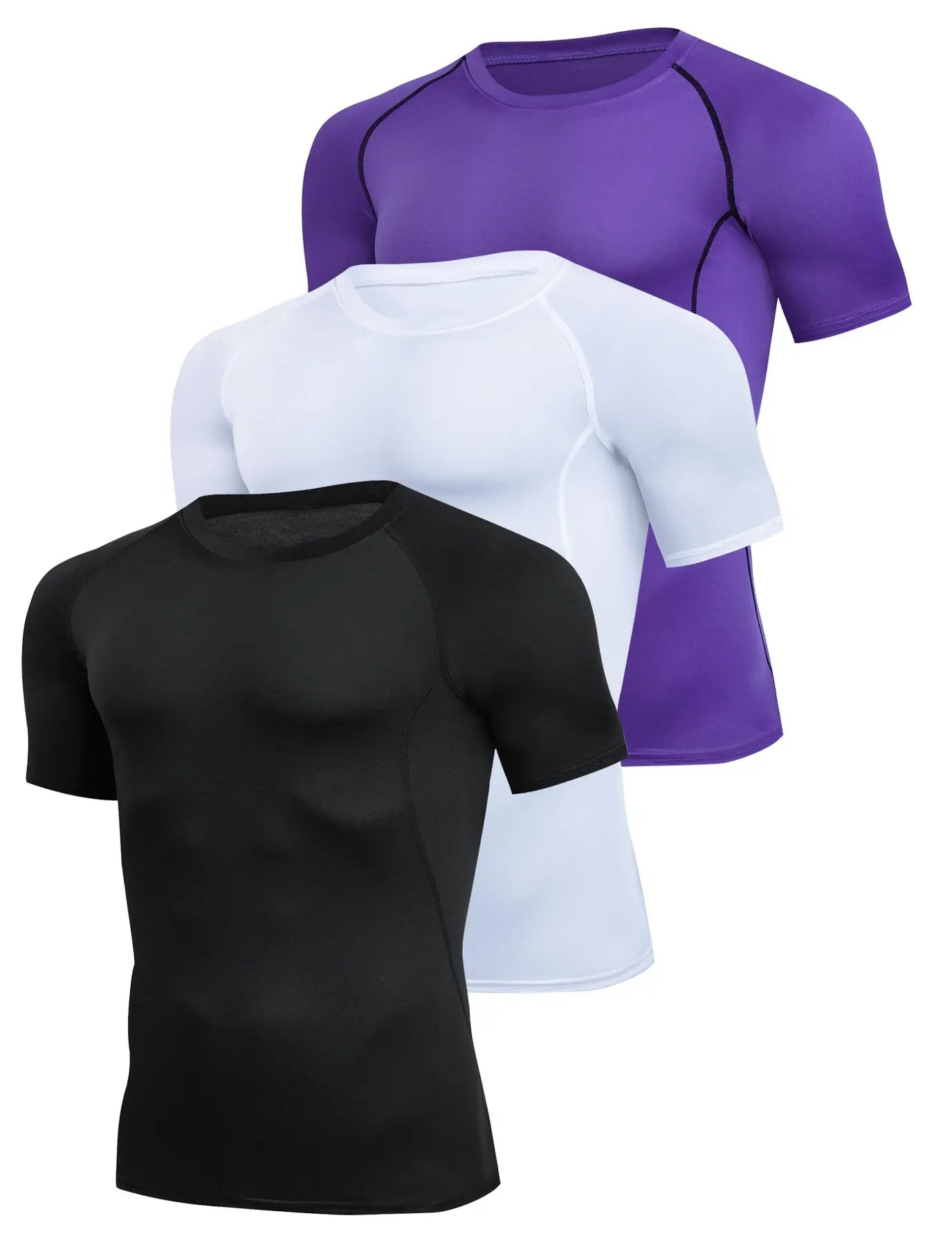 Men'S Contrast Binding round Neck Compression Sports Tee, Quick Drying Breathable Crew Neck Short Sleeve T-Shirt for Running Gym Workout, Casual Sporty Top for All Seasons, Activewear