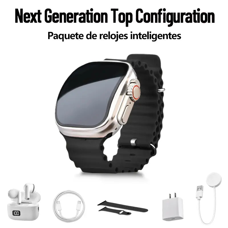 6-In-1 Smartwatch Kit: Smartwatch, Bluetooth Headphones, 20W Fast Charger, Type-C Fast-Charging Cable, Adapter, and Audio Support—Compact and Portable. Headphone Device.