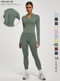 New Women'S Solid Color Casual Fashion High-End Long Sleeve Quick-Dry Sports Set, Yoga Essential Jacket, Elastic Tight Yoga Pants, Activewear Clothing