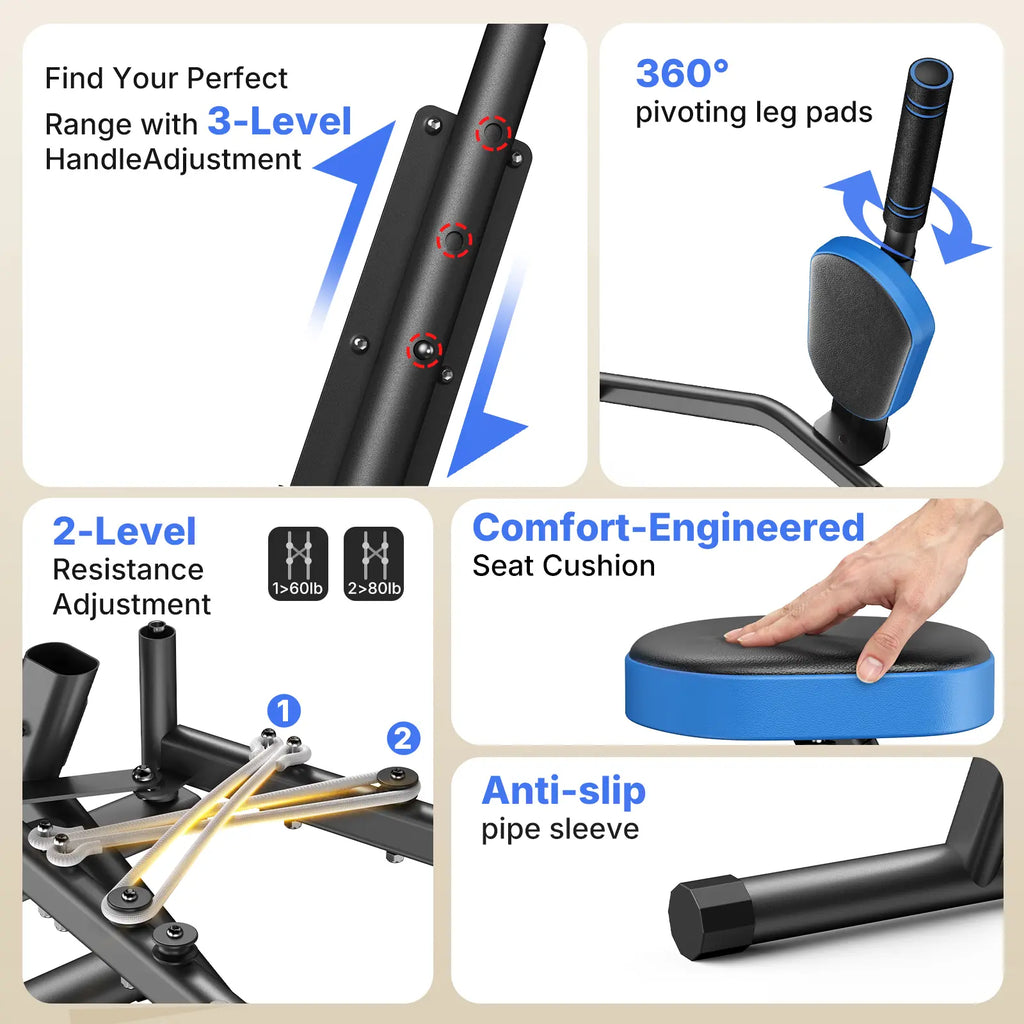 Merach Hip Abductor Machine for Home Gym, Upper Back Exerciser, Adjustable Glute Trainer, Thigh Workout Equipment for Hip Sculpting & Butt Lifting Springstatements