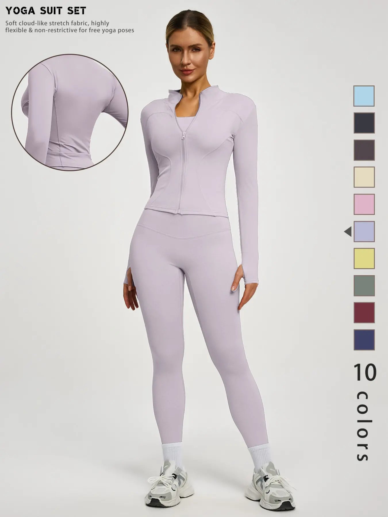 New Women'S Solid Color Casual Fashion High-End Long Sleeve Quick-Dry Sports Set, Yoga Essential Jacket, Elastic Tight Yoga Pants, Activewear Clothing