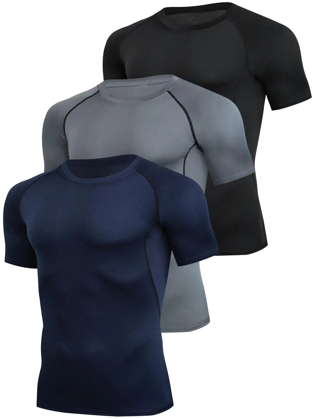 Men'S Contrast Binding round Neck Compression Sports Tee, Quick Drying Breathable Crew Neck Short Sleeve T-Shirt for Running Gym Workout, Casual Sporty Top for All Seasons, Activewear